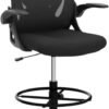 Primy Drafting Chair Tall Office Chair with Flip-up Armrests Executive Ergonomic Computer Standing Desk Chair with Lumbar Support and Adjustable Footrest Ring (Black)