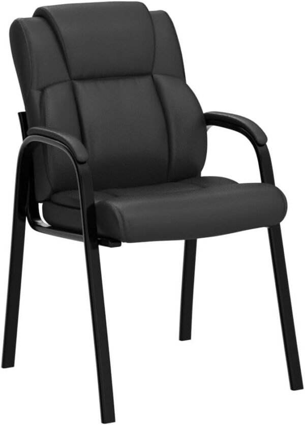 CLATINA Leather Guest Chair with Padded Arm Rest for Reception Meeting Conference and Waiting Room Side Office Home Black 4 Pack
