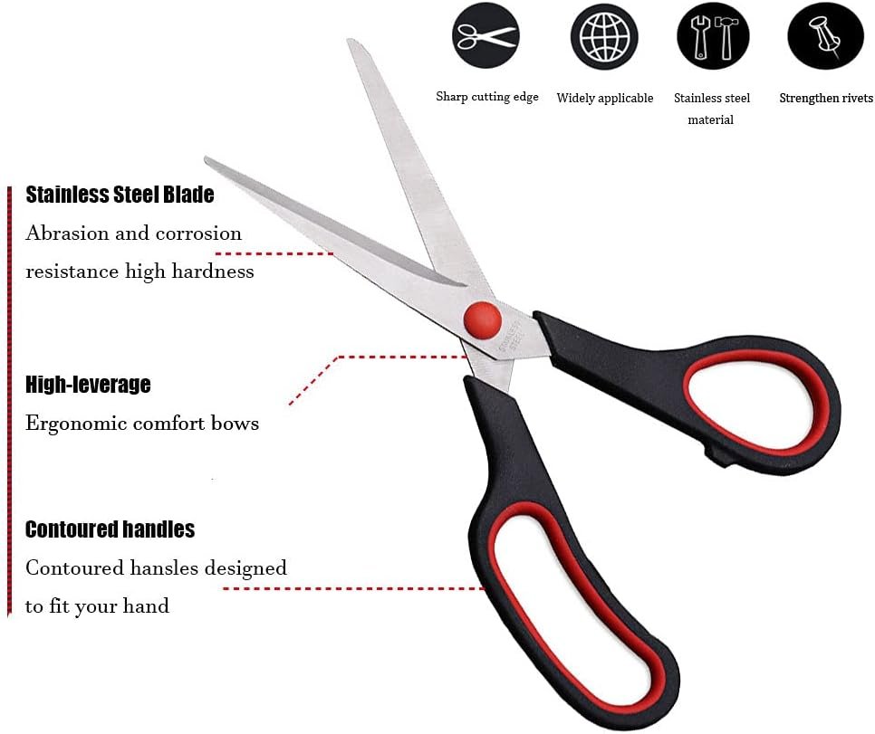 Scissors, Multipurpose office Scissors,8.5 Inch Ultra Sharp Shears, Comfort-Grip Handles Household scissors,Sturdy Sharp Craft Supplies - Pack of 5, Right/Left Hande - Image 3