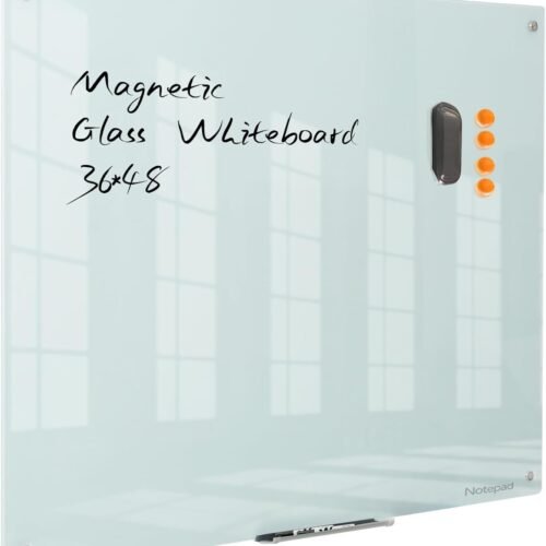 Magnetic Glass Dry Erase Board - White Board 48 x 36 Inches Wall Mounted Glass Whiteboard, Large Frameless Glass White Board for Wall Office, Home & School