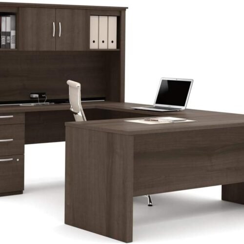 Bestar Logan U or L-Shaped Executive Office Desk with Pedestal and Hutch in Antigua, 66W