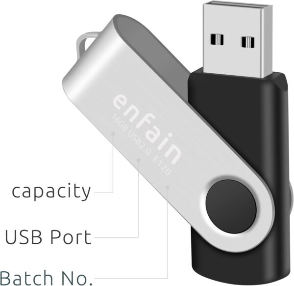 10-Pack Enfain 16GB USB 2.0 Swivel Flash Drives Shareable Data Storage for Home & Office Use (Black) : Electronics