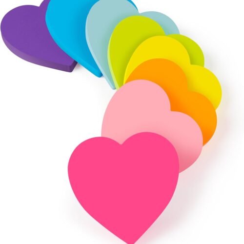 Heart Sticky Notes 3x3 in, 8 Pads, Super Cute Bright Color Strong Adhesive Post, Clean Removal, 82 Sheets/pad
