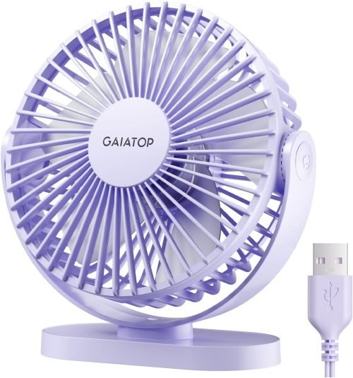 Gaiatop USB Desk Fan, 5.5 Inch Small Quiet Powerful 3 Speeds 90° Rotate, Personal Mini Portable Desktop Table Fans, Cooling for Home Office Car Travel Indoor Outdoor Purple