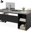Tribesigns 71 inch Executive Desk, L Shaped Desk with Cabinet Storage, Executive Office Table with Shelves, Business Furniture Set Workstation for Home Office, Gray