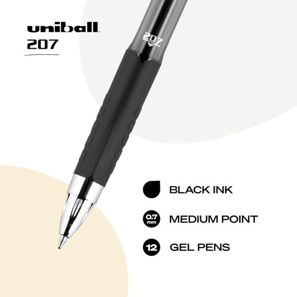uni-ball 207 Retractable Gel Pens Medium Point, 0.7mm, Black, 12 Pack