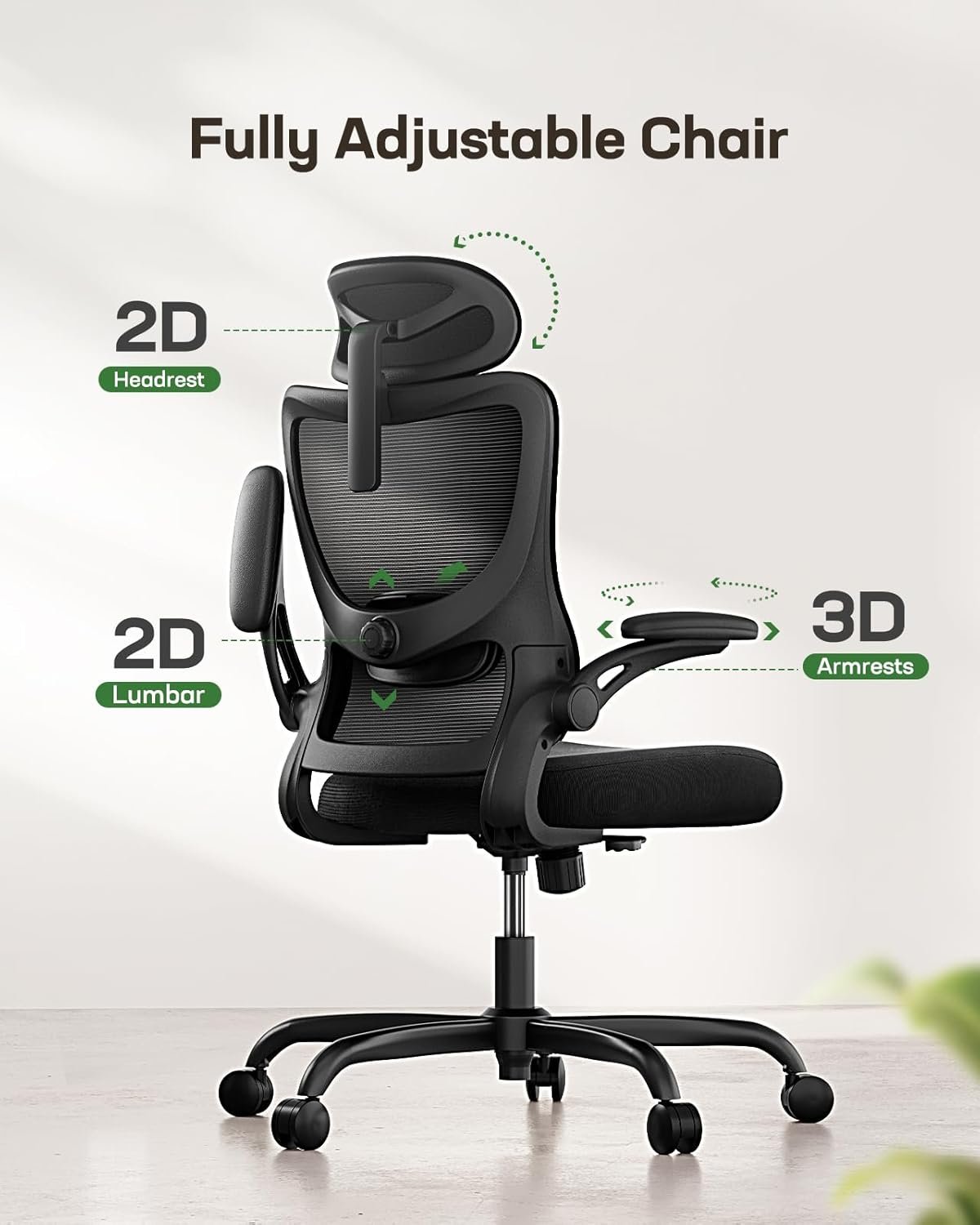 Marsail Ergonomic Office Chair Office Computer Desk Chair with High Back Mesh and Adjustable Lumbar Support Rolling Work Swivel Task Chairs with Wheel 3D Armrests and Headrest - Image 3