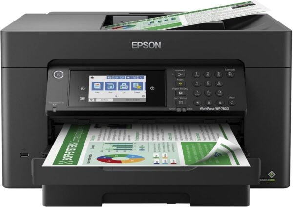 Epson Workforce Pro WF-7820 Wireless All-in-One Wide-Format Printer with Auto 2-Sided Print 13" x 19", Copy, Scan & Fax, 50-Page ADF, 250-sheet Paper Capacity, Works with Alexa, Large Black