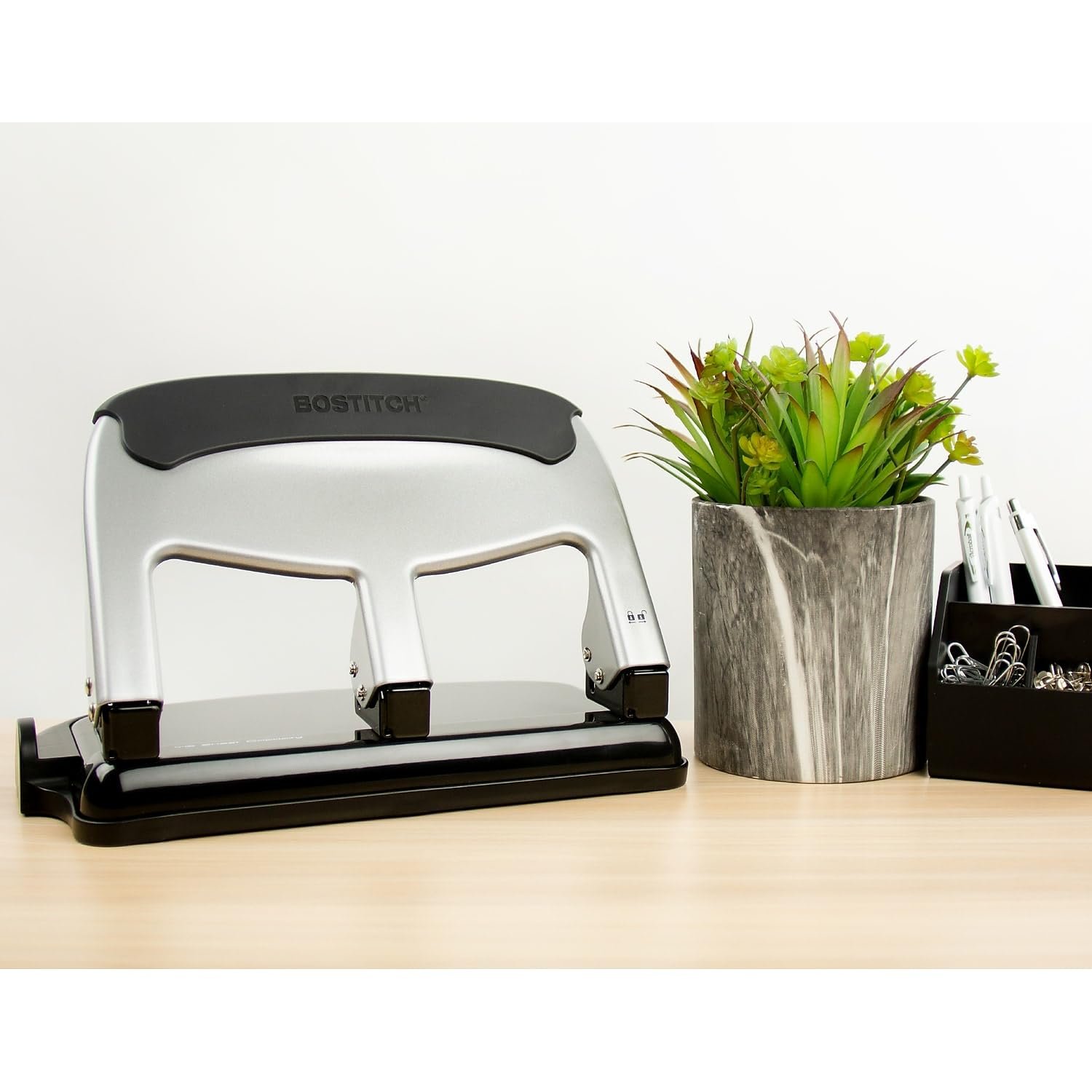 Bostitch Office EZ Squeeze Heavy Duty 3 Hole Punch, 40-Sheet Capacity, Use Less Force, Perfect for Home Office School Supplies, Sleek Design, Silver - Image 7