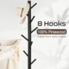 Coat Rack, Freestanding Coat Rack with 8 Hooks and 3 Adjustable Size Tree Coat Racks for Bedroom, Hallway, Entrance, Office, for Hats, Coats, Scarves, Handbags