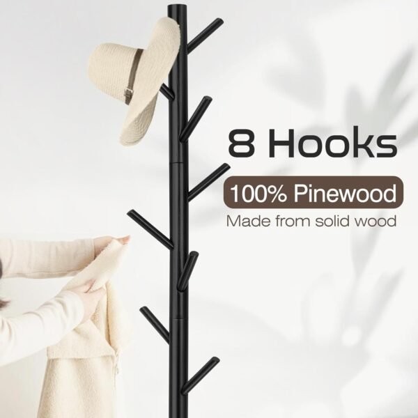 Coat Rack, Freestanding Coat Rack with 8 Hooks and 3 Adjustable Size Tree Coat Racks for Bedroom, Hallway, Entrance, Office, for Hats, Coats, Scarves, Handbags