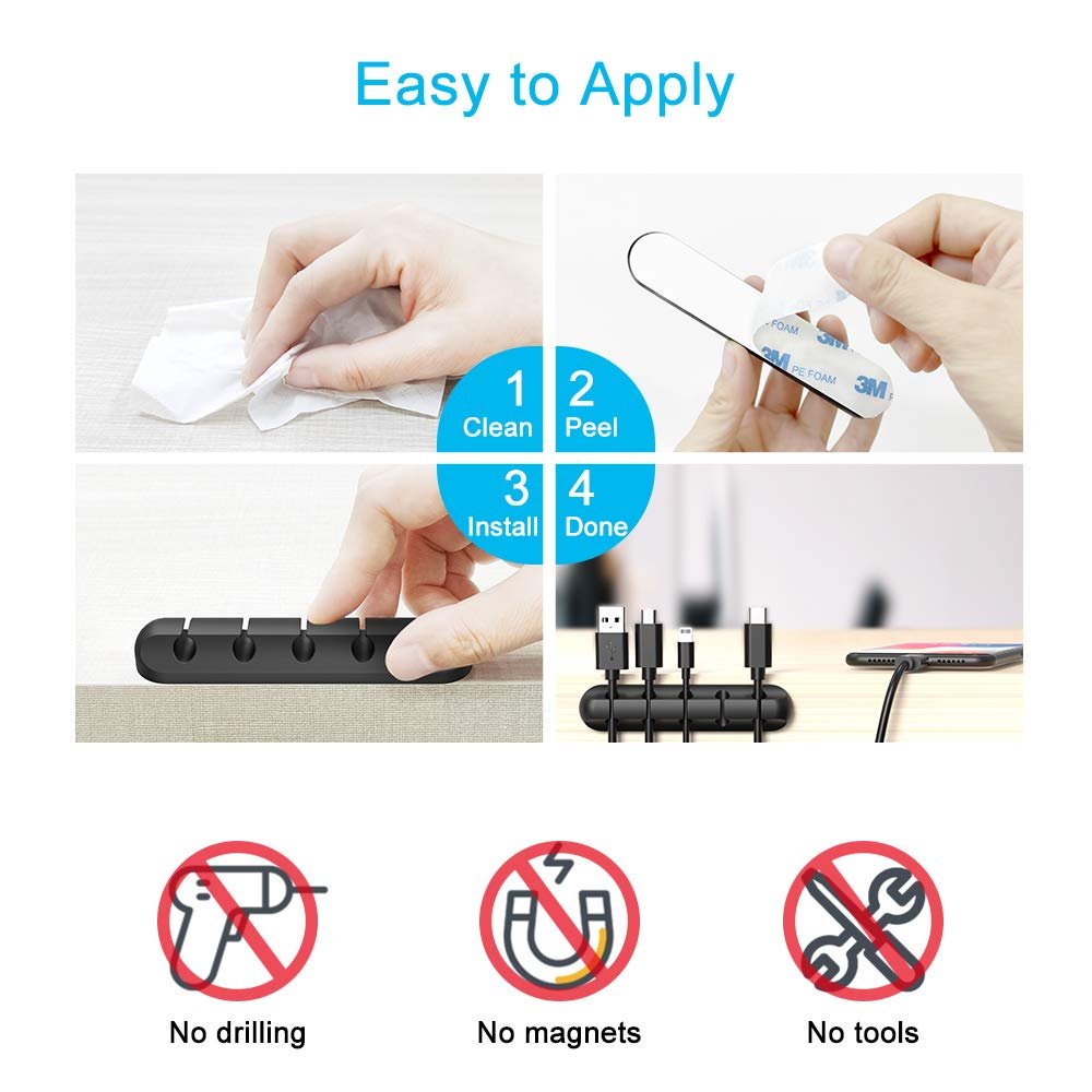Cord Organizer, Cable Clips Cord Holder, Cable Management USB Cable Power Wire Cord Clips, 2 Packs Cable Organizers for Car Home and Office (5, 3 Slots) - Image 6