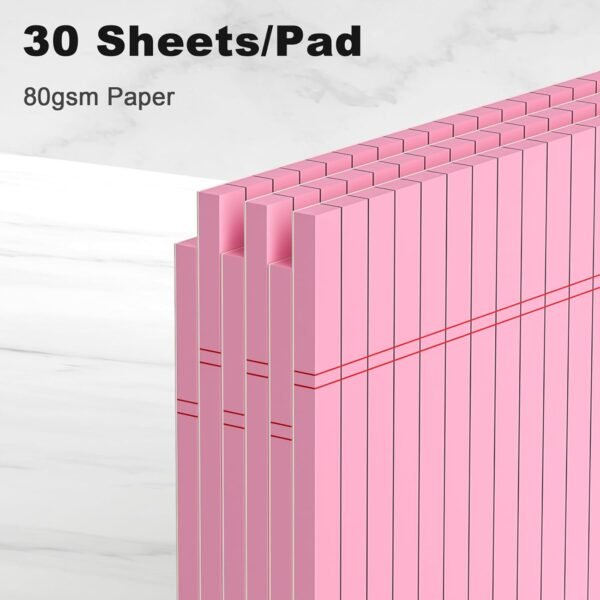 Pink Legal Pad Note Pads 8.5x11 inch, Wide Ruled Clear Print Writing Pads 30 Sheets/Pad, 20lb Colored Paper, Perforated Notepad with Sturdy Back (3 Pads Pink)