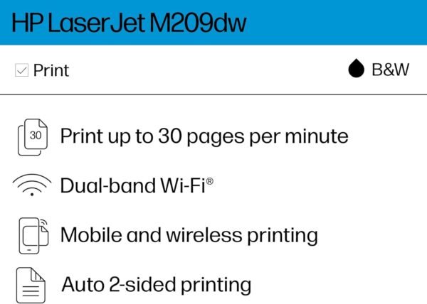 HP LaserJet M209dw Wireless Printer, Print, Fast speeds, Easy setup, Mobile printing,Best-for-small teams