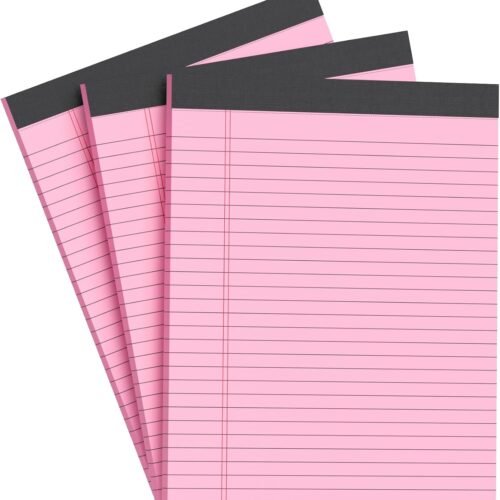 Pink Legal Pad Note Pads 8.5x11 inch, Wide Ruled Clear Print Writing Pads 30 Sheets/Pad, 20lb Colored Paper, Perforated Notepad with Sturdy Back (3 Pads Pink)
