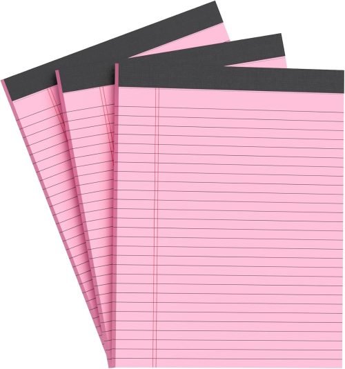 Pink Legal Pad Note Pads 8.5x11 inch, Wide Ruled Clear Print Writing Pads 30 Sheets/Pad, 20lb Colored Paper, Perforated Notepad with Sturdy Back (3 Pads Pink)
