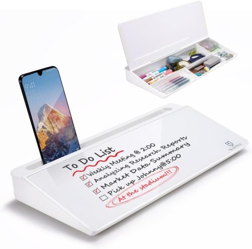 61BePy39eeL._AC_SL1500_.jpg Small Glass Desktop Whiteboard Dry-Erase-Board - Computer Keyboard Stand White Board Surface Pad with Drawer, Desk Organizers with Accessories for Office, Home, School Supplies