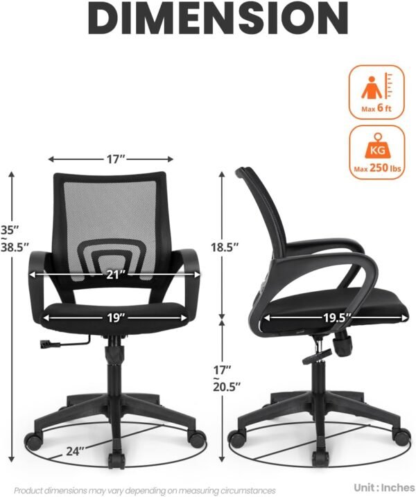 NEO CHAIR Office Chair Computer Desk Chair Gaming Ergonomic Mid Back Cushion Lumbar Support with Comfy Mesh Adjustable Swivel Rolling Home (Black)