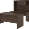Bestar Logan U or L-Shaped Executive Office Desk with Pedestal and Hutch in Antigua, 66W
