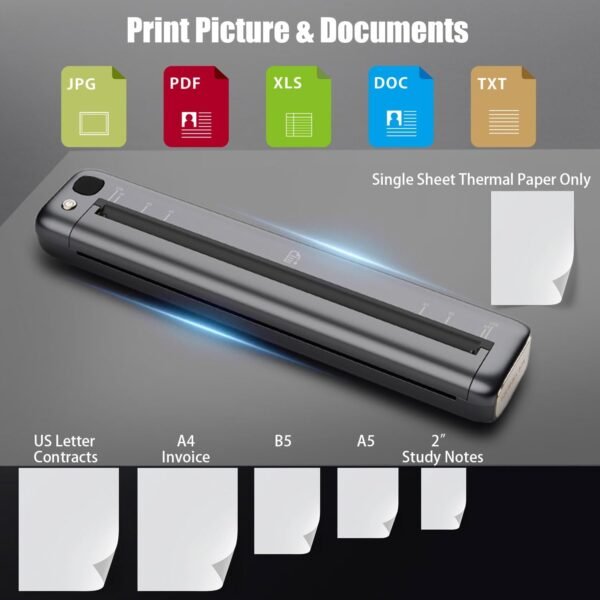 Rongta Portable Printer Wireless for Travel, Bluetooth WiFi Inkless Thermal Printers for 8.5" x 11" US Letter & A4 Size, Compatible with Android iOS Phone Mac Windows Laptop for Office & Home (Gray)