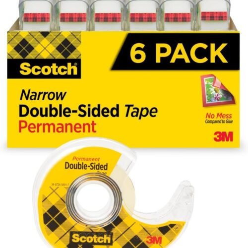 Scotch Double Sided Tape with Tape Dispenser, Office and School Supplies for Arts and Crafts, Alternative to Scrapbooking Tape, 0.75 in. x 500 in., 6 Tape Rolls with 6 Tape Dispensers