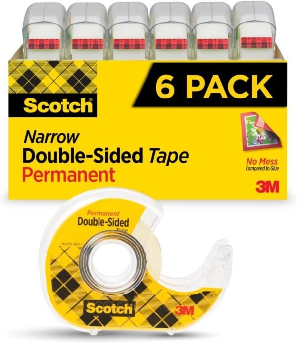 Scotch Double Sided Tape with Tape Dispenser, Office and School Supplies for Arts and Crafts, Alternative to Scrapbooking Tape, 0.75 in. x 500 in., 6 Tape Rolls with 6 Tape Dispensers
