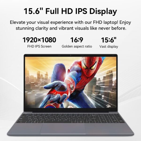 ApoloSign 15.6" Full HD Laptop, 12GB RAM, 512GB SSD, Expandable to 1TB, Intel N5095 Processor, Dual-Band WiFi, 178° Viewing Angle, Dual Speakers-Gray
