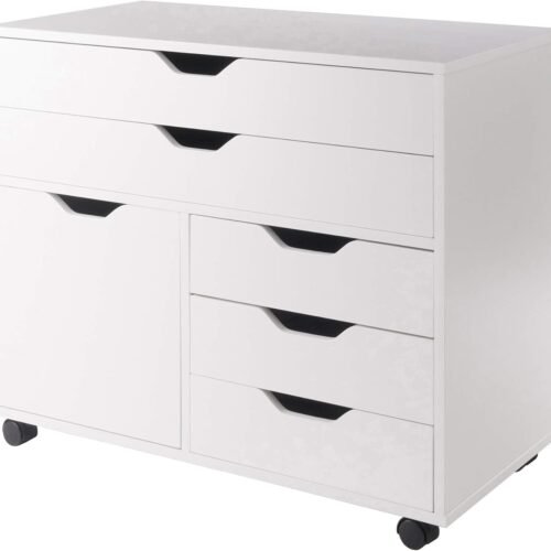 Winsome Halifax Storage Mobile Cabinets, 1 Door, 3 Drawers, 2 Wide Drawers, for Home Office, White
