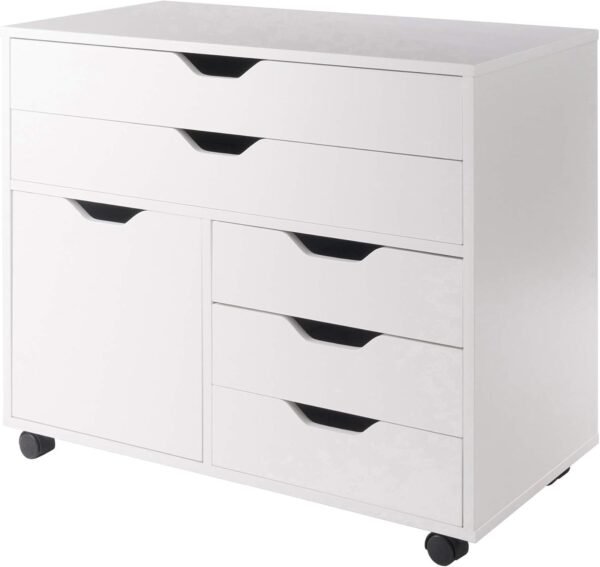 Winsome Halifax Storage Mobile Cabinets, 1 Door, 3 Drawers, 2 Wide Drawers, for Home Office, White