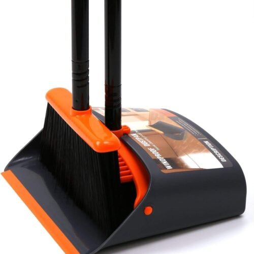 TreeLen Broom and Dustpan Set with 52" Long Handle for Home Kitchen Room Office Lobby Floor Use Upright Stand Up Stand Up Broom with Dustpan Combo