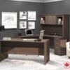 Bestar Logan U or L-Shaped Executive Office Desk with Pedestal and Hutch in Antigua, 66W