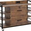SEDETA 44" File Cabinet, Filing Cabinet fits Legal/Letter Size, 2 Drawer File Cabinets for Home Office with Lock, Power Strip, 6 Storage Shelves, Rustic Brown