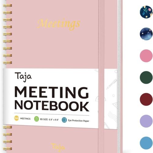 Meeting Notebook for Work Organization - Work Planner Notebook with Action Items, Agenda Planner for Note Taking, 160 Pages (6.9" X 9.9") Project Organizer for Men & Women - Pink