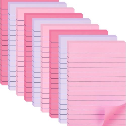 9 Pack Lined Sticky Notes 4X6 in Post Sticky Notes with Lines, Large Ruled Post Sticky Colorful Super Sticking Power Memo Pads Strong Adhesive (Pink Themed)