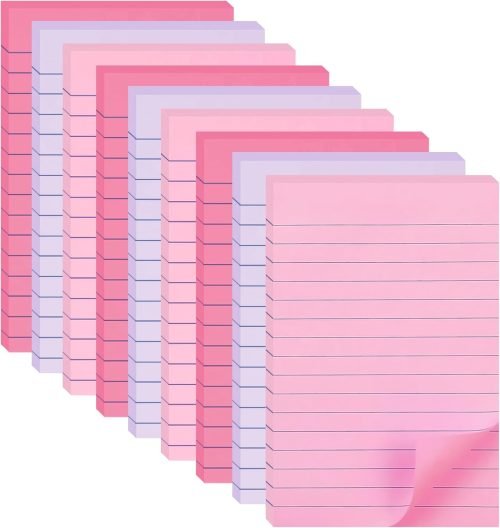 9 Pack Lined Sticky Notes 4X6 in Post Sticky Notes with Lines, Large Ruled Post Sticky Colorful Super Sticking Power Memo Pads Strong Adhesive (Pink Themed)