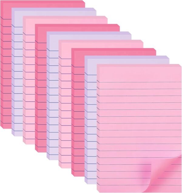 9 Pack Lined Sticky Notes 4X6 in Post Sticky Notes with Lines, Large Ruled Post Sticky Colorful Super Sticking Power Memo Pads Strong Adhesive (Pink Themed)