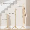 Pipishell Coat Rack Sturdy Wooden Coat Rack Stand, Adjustable Coat Tree, Free Standing Tree Hanger with 4 Sections & 8 Hooks, for Home/Bedroom/Office/Hallway/Entryway