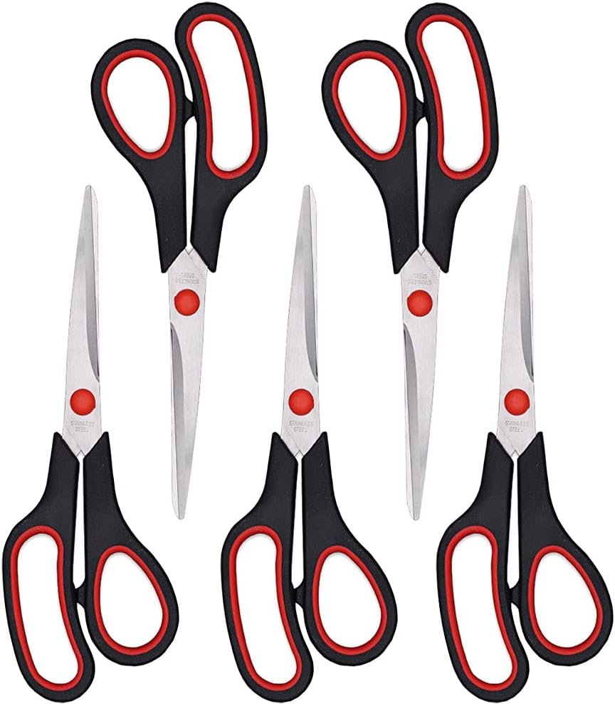 Scissors, Multipurpose office Scissors,8.5 Inch Ultra Sharp Shears, Comfort-Grip Handles Household scissors,Sturdy Sharp Craft Supplies - Pack of 5, Right/Left Hande