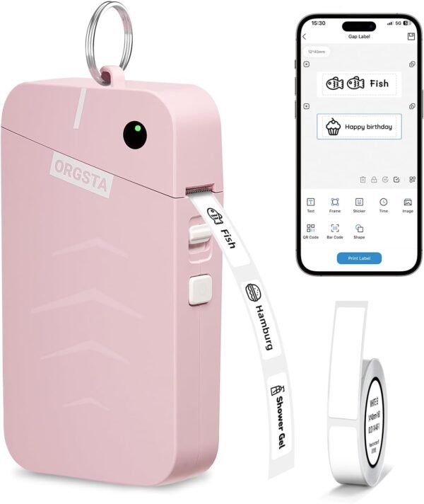 ORGSTA S001 Label Maker Machine with Tape, Portable Bluetooth Label Maker for Home and Office Organization, Thermal Label Printer Mini Label Maker with Multiple Templates, Pink