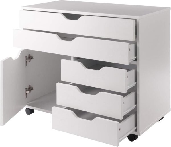 Winsome Halifax Storage Mobile Cabinets, 1 Door, 3 Drawers, 2 Wide Drawers, for Home Office, White