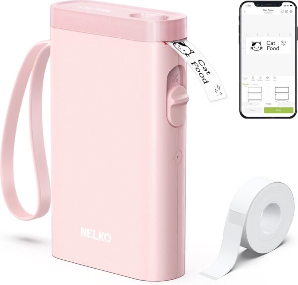 Nelko Label Maker Machine with Tape, P21 Bluetooth Label Printer, Wireless Mini Label Makers with Multiple Templates for Organizing Office Home, Pink