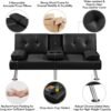 Yaheetech Convertible Sofa Bed Adjustable Couch Sleeper Modern Faux Leather Recliner Reversible Loveseat Folding Daybed Guest Bed, Removable Armrests, Cup Holders, 3 Angles, 772lb Capacity, Black