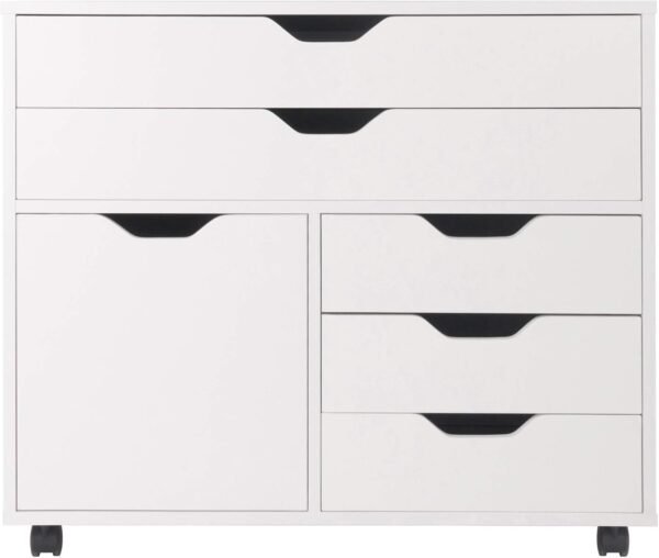 Winsome Halifax Storage Mobile Cabinets, 1 Door, 3 Drawers, 2 Wide Drawers, for Home Office, White