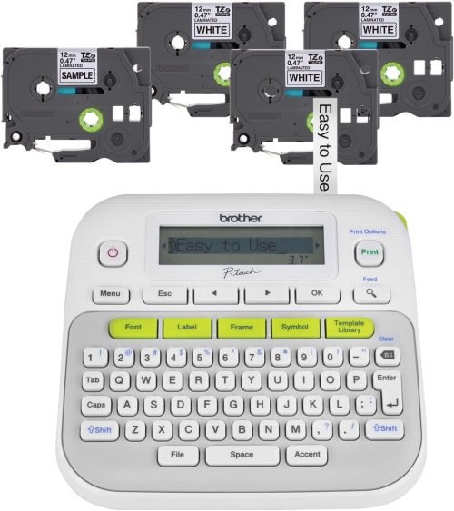 Brother P-Touch, PTD210, Easy-to-Use Label Maker Bundle (4 Label Tapes Included), White, Small