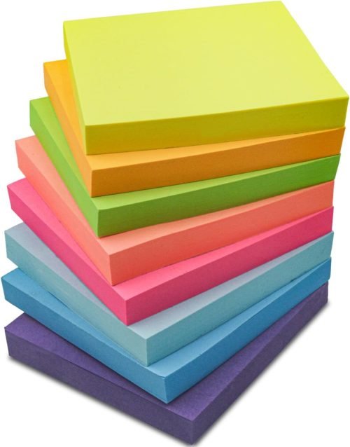 61Q13-JlH9L._AC_SL1500_.jpg Sticky Notes 3x3 Inch, 8 Pack Sticky Pads (100 Sheet/Pad), Bulk Sticky Note Pads, Assorted Multicolor Self-Sticky Notes Pad - Back to School and Office Supplies Blank Desk Note Pads.