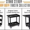 Stand Steady Tubstr 3 Shelf Utility Cart Supports Up to 375 lbs - Heavy-Duty Plastic Service Push Cart with Deep Shelves and 5" Casters, for Offices, Warehouse Storage, Garage (Black, 32 x 18 x 51)