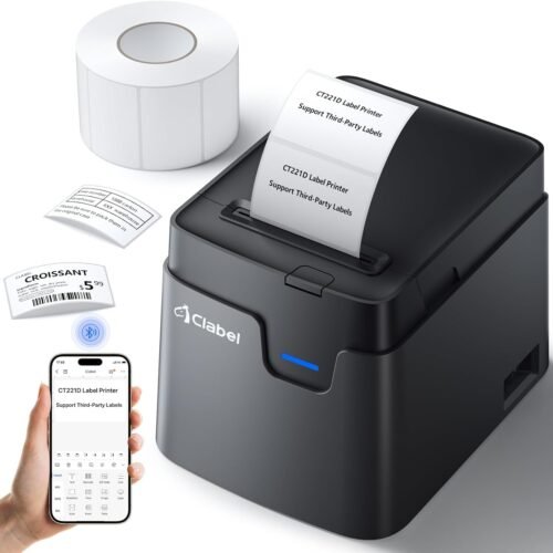 CLABEL Desktop Bluetooth Label Printer CT221D Label Maker Machine with Direct Thermal Printing, 2 Inch Barcode Recepit Sticker Printer for Small Business Address Office with 1 Roll Label