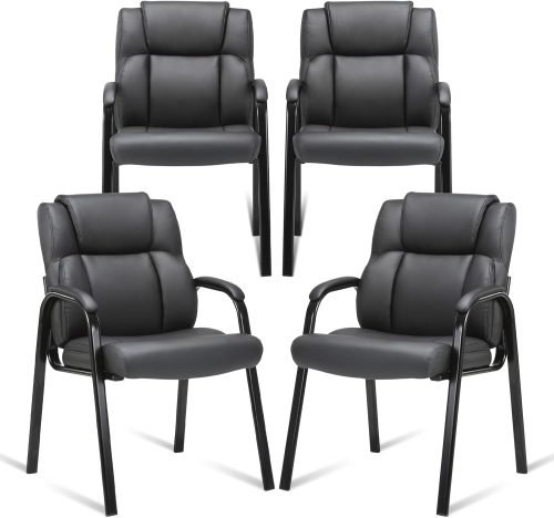 CLATINA Leather Guest Chair with Padded Arm Rest for Reception Meeting Conference and Waiting Room Side Office Home Black 4 Pack