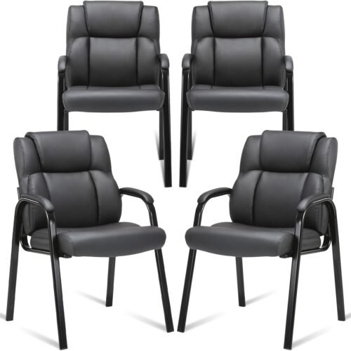 CLATINA Leather Guest Chair with Padded Arm Rest for Reception Meeting Conference and Waiting Room Side Office Home Black 4 Pack