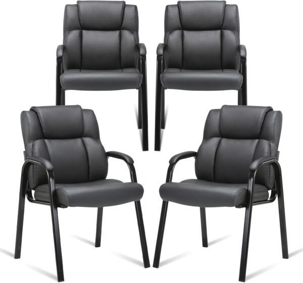CLATINA Leather Guest Chair with Padded Arm Rest for Reception Meeting Conference and Waiting Room Side Office Home Black 4 Pack